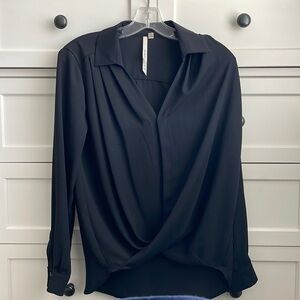 Women’s Black Long Sleeve Collared Swoop Front Blouse - Size Medium
